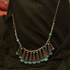 Turquoise and silver tone necklace
